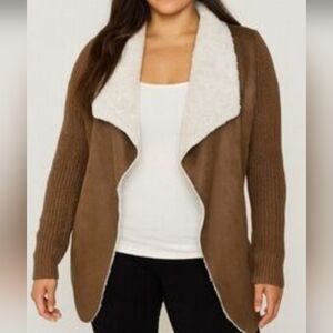 Cavalini faux suede and shearling sweater jacket coat cardigan XL western